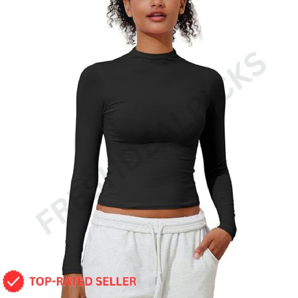 Mock Neck Long Sleeve Crop Top Cotton Fitted Y2K Chic Fall Fashion - Picture 5 of 8
